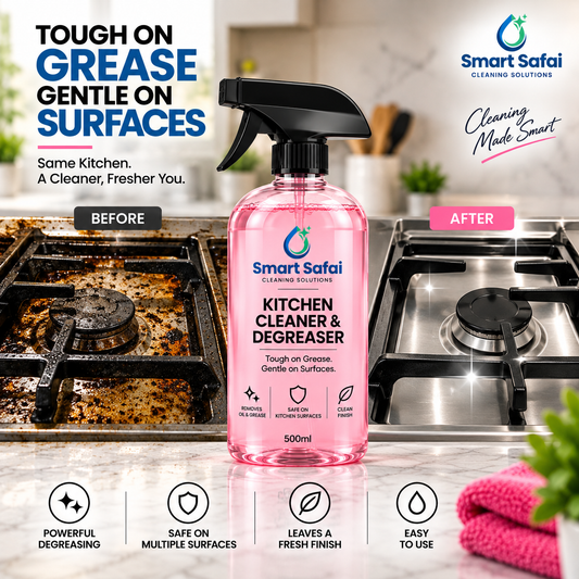 Smart Safai Kitchen Degreaser before and after greasy stove cleaning