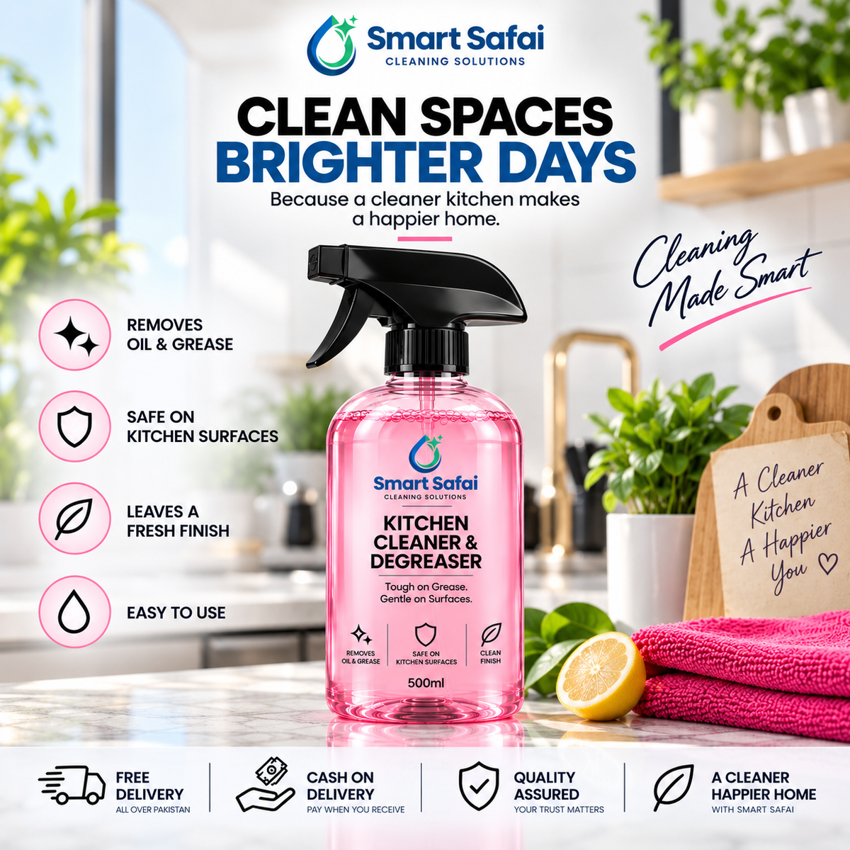 Smart Safai Kitchen Cleaner & Degreaser for clean kitchen surfaces and appliances